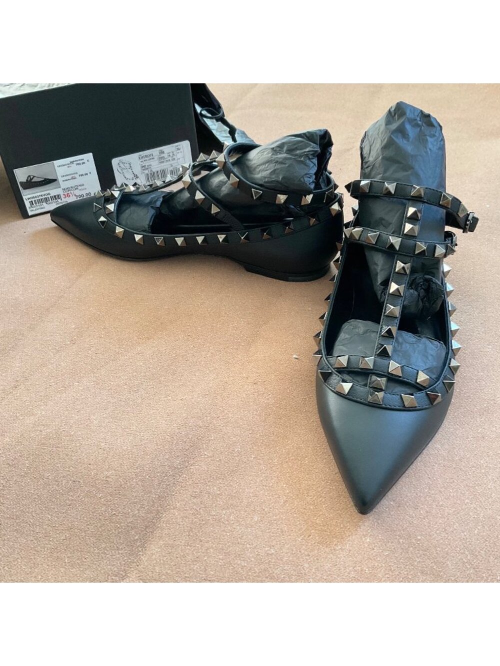 NWT VALENTINO GARAVANI ballerina black rockstud flats EU36.5 US6.5